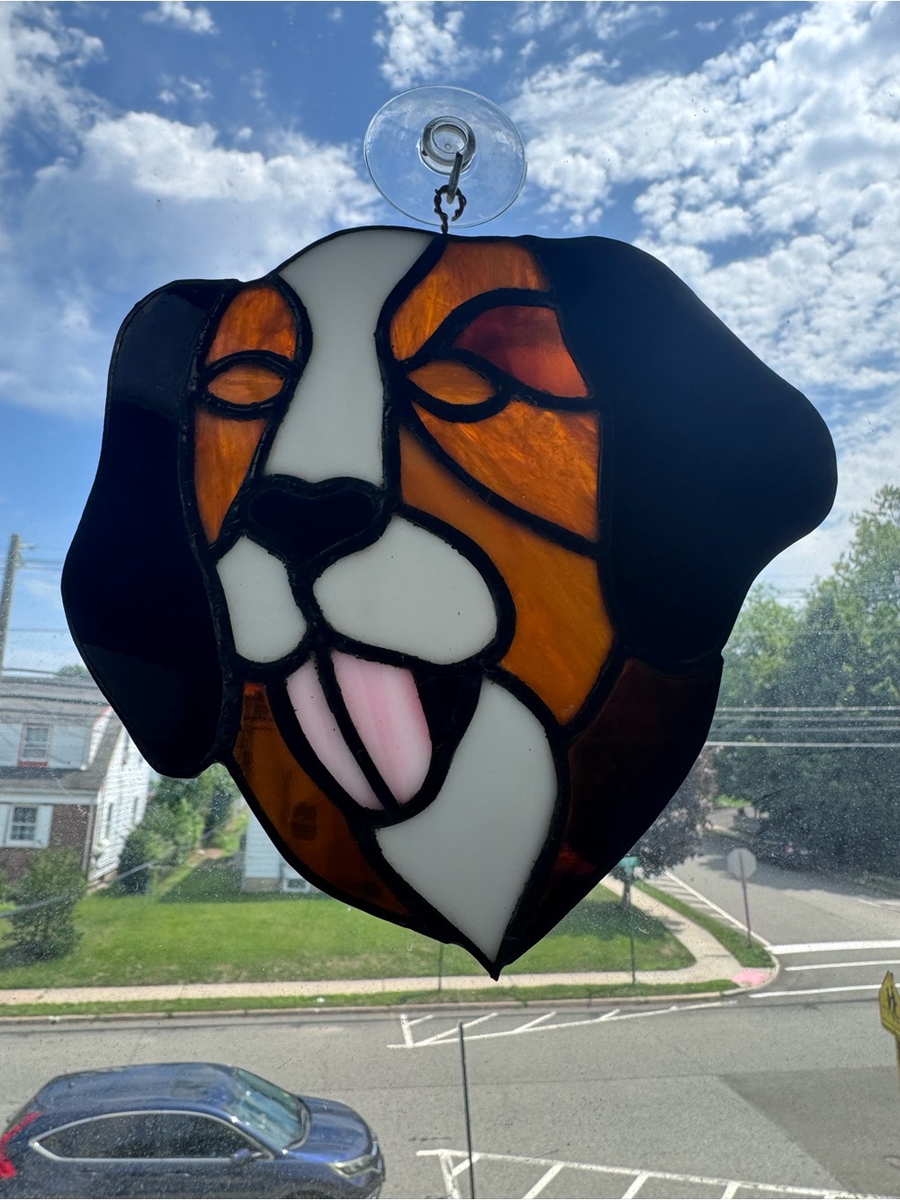 Stained Glass Dog Suncatcher - Brown & Black Decorative Pet Art
